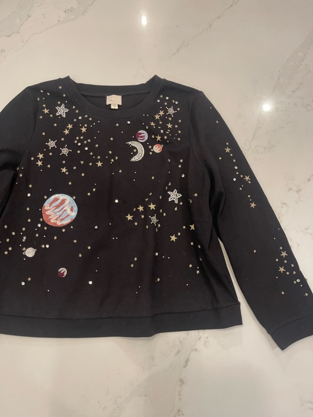 Anthropologie Women’s Black Space Embellished Long-Sleeve Sweatshirt Top